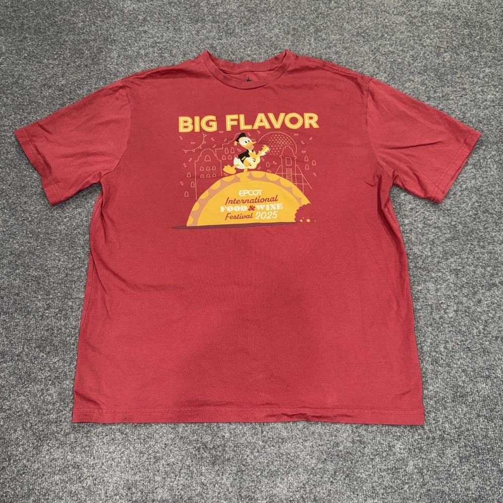 Disney Parks Epcot Food & Wine Festival 2025 L T-Shirt Donald Duck Big Flavor